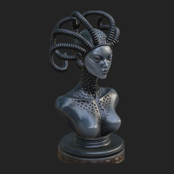 Alien Bust with Tube Crown Statue Design 1