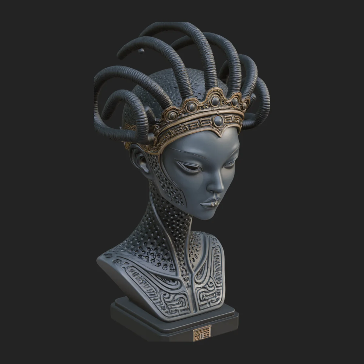 Alien Bust with Tube Crown Statue Design 3