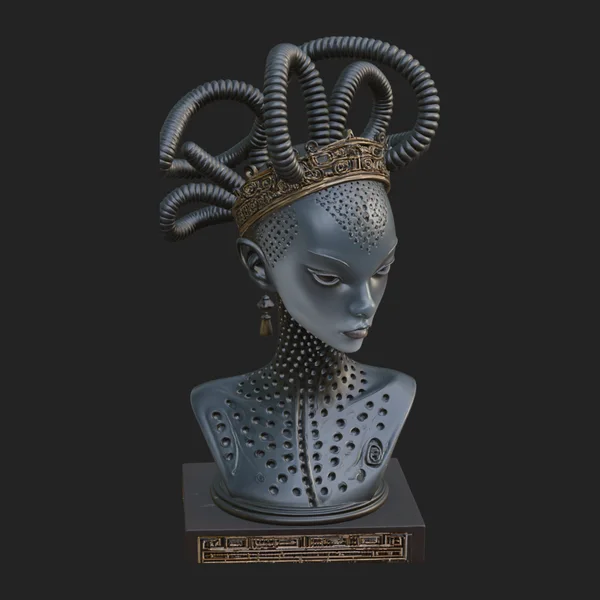 Alien Bust with Tube Crown Statue Design 4
