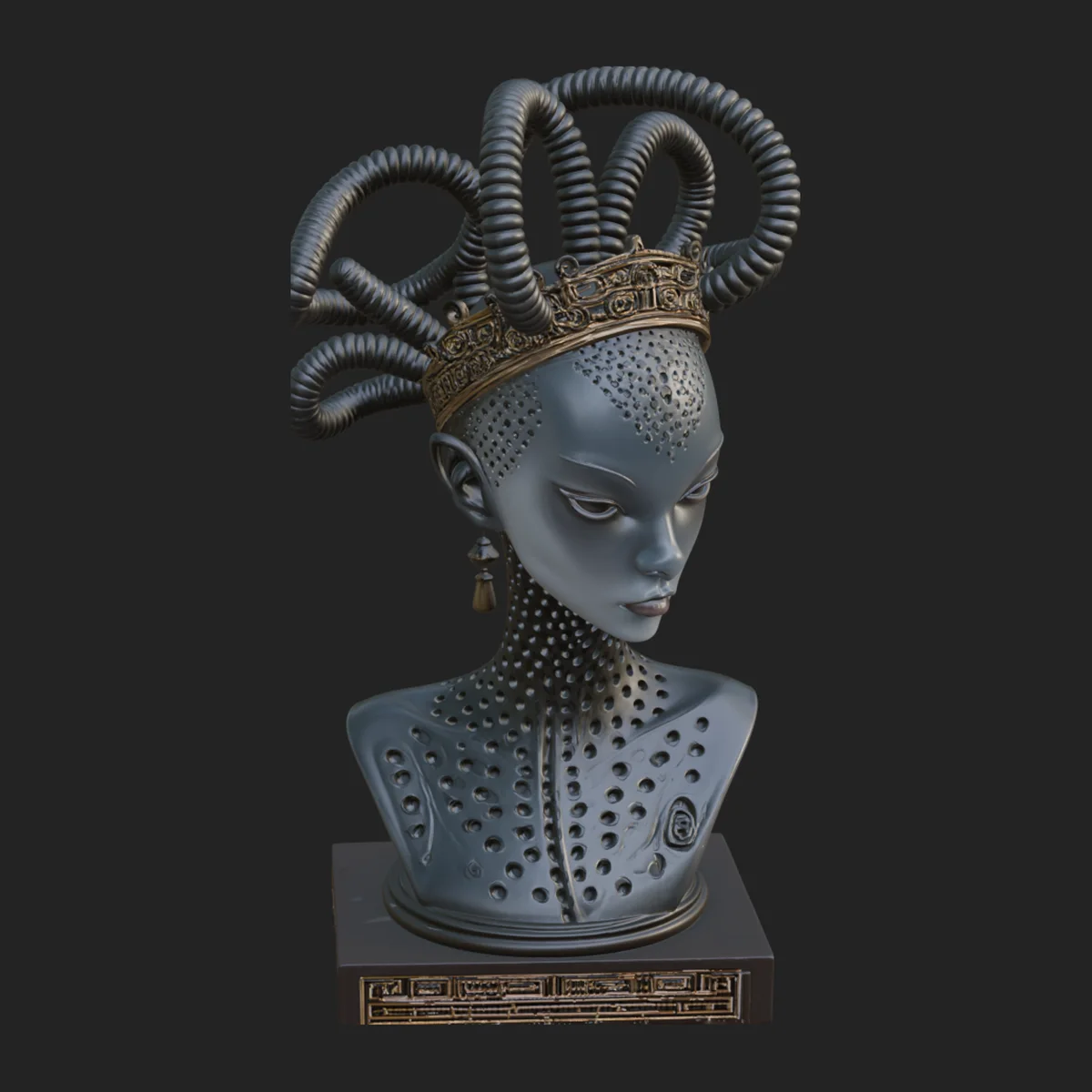 Alien Bust with Tube Crown Statue Design 4