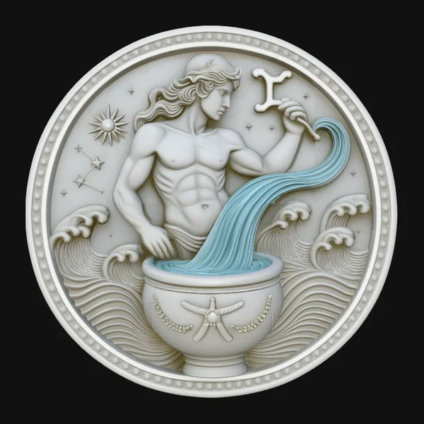 Aquarius Zodiac Relief Medallion Pendant Design 1