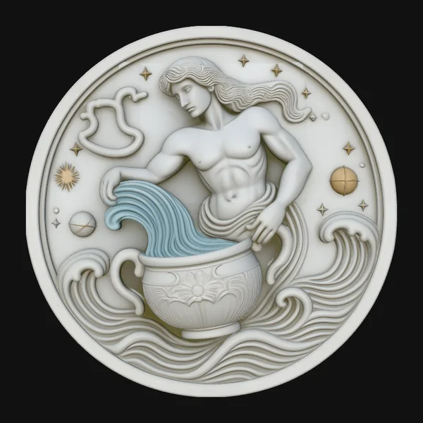 Aquarius Zodiac Relief Medallion Pendant Design 2