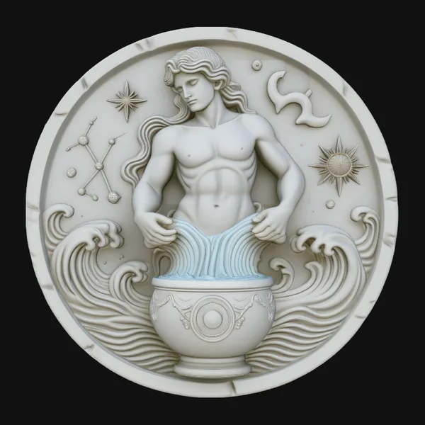 Aquarius Zodiac Relief Medallion Pendant Design 3