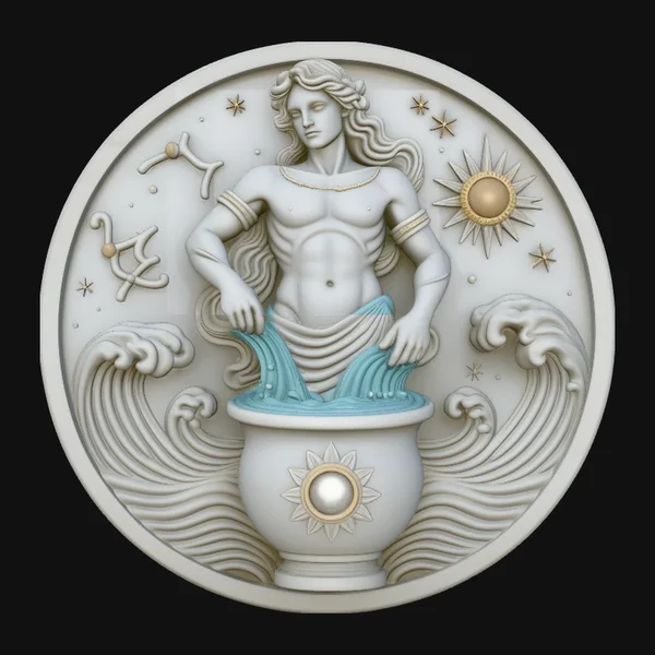 Aquarius Zodiac Relief Medallion Pendant Design 4