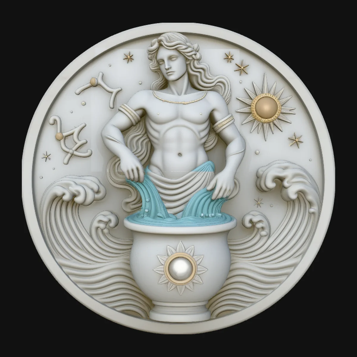 Aquarius Zodiac Relief Medallion Pendant Design 4