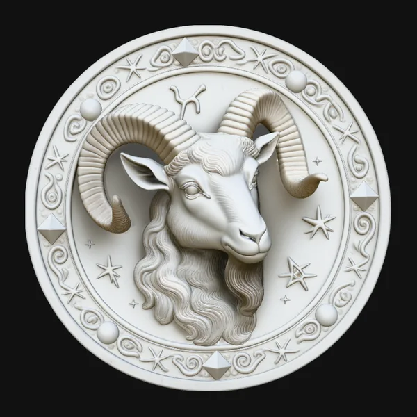 Aries Zodiac Relief Medallion Pendant Design 2