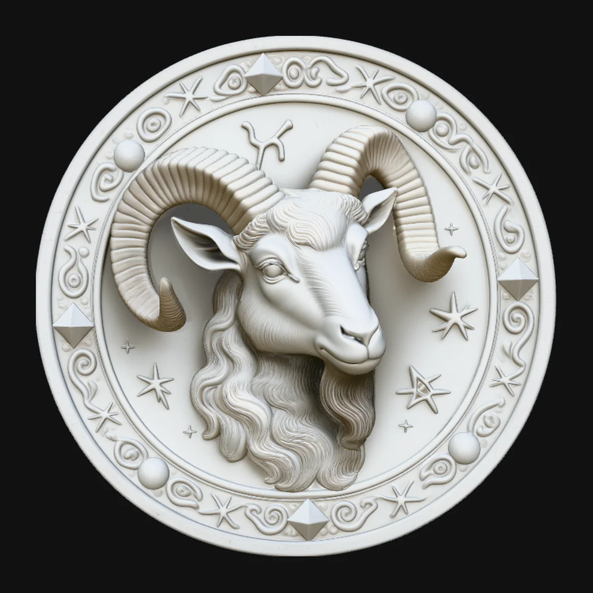 Aries Zodiac Relief Medallion Pendant Design 2