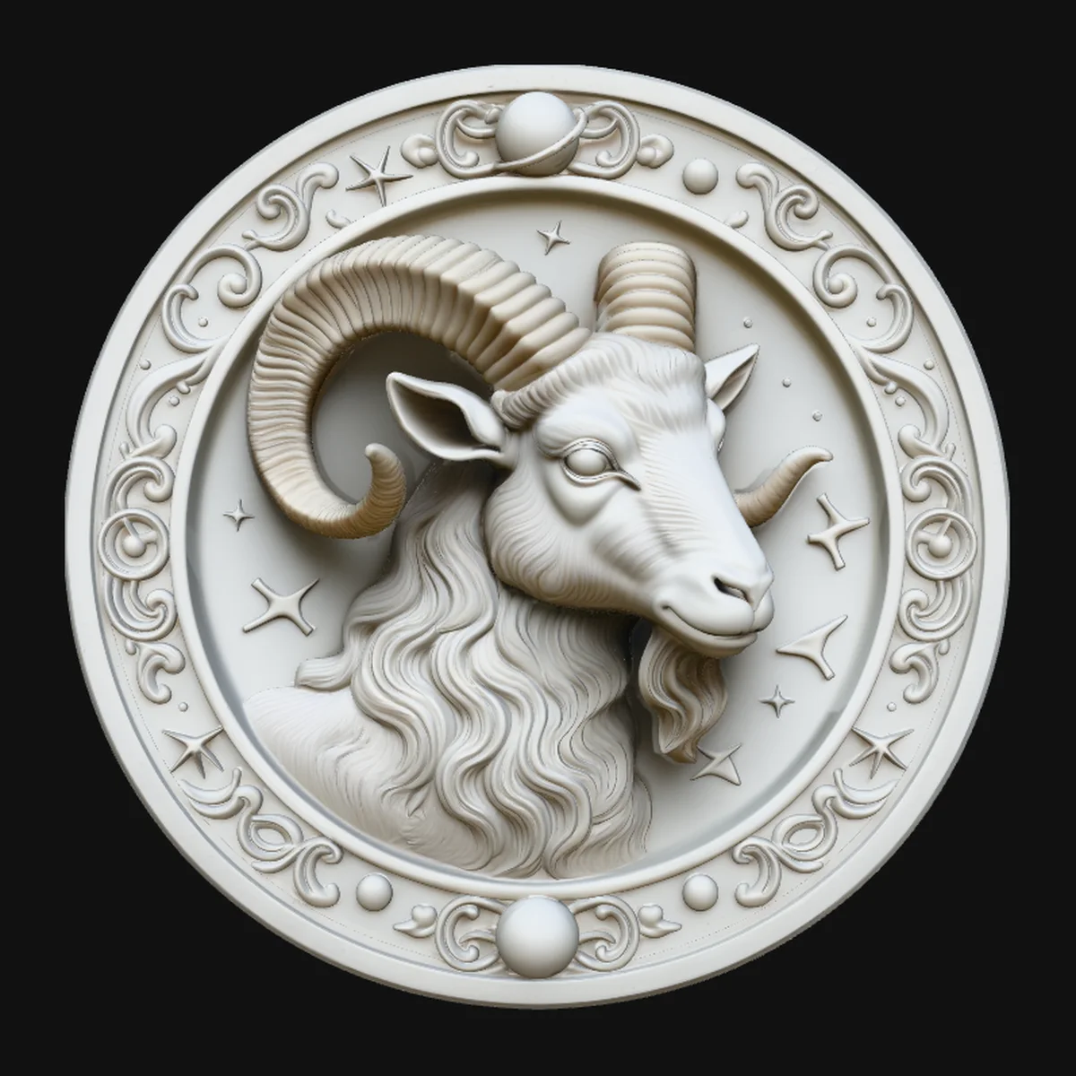 Aries Zodiac Relief Medallion Pendant Design 4