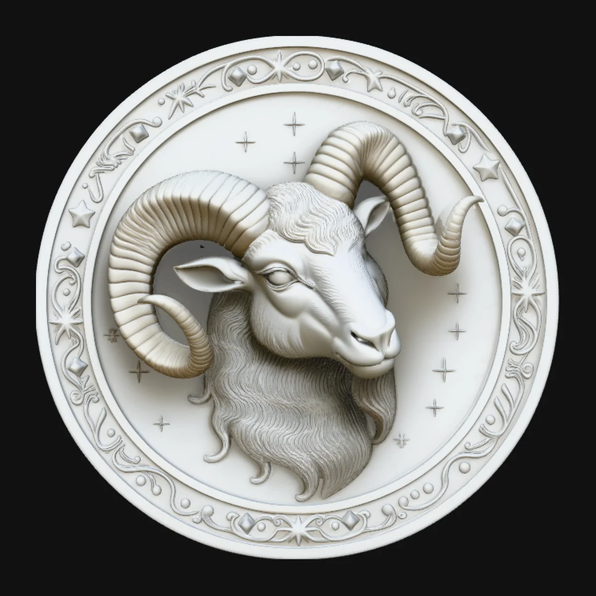 Aries Zodiac Relief Medallion Pendant Design 5