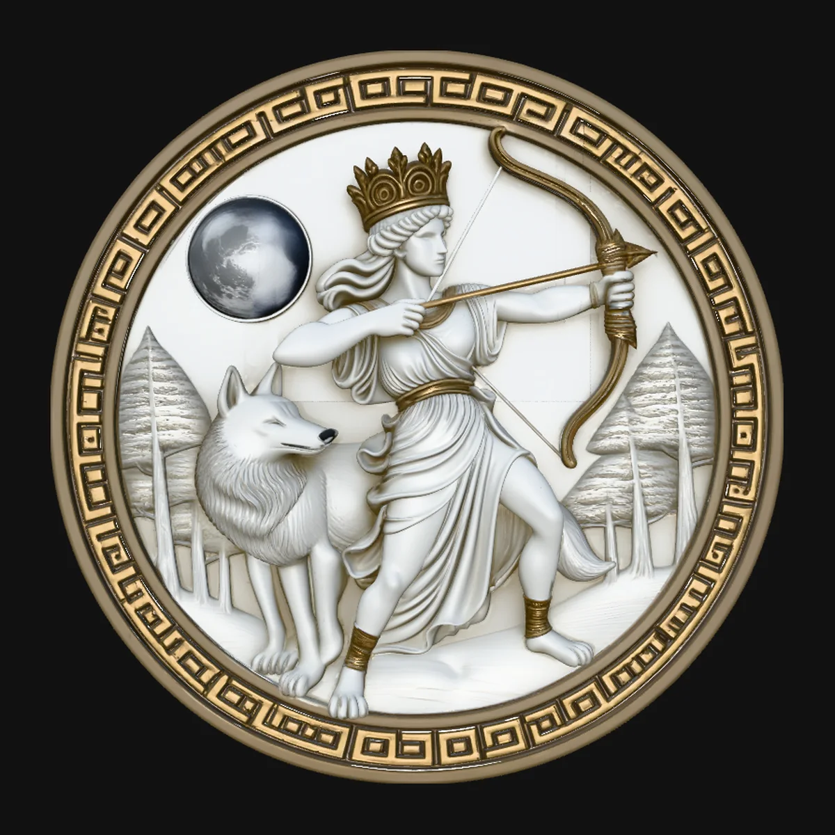 Artemis Moon Relief Medallion Pendant Design 1
