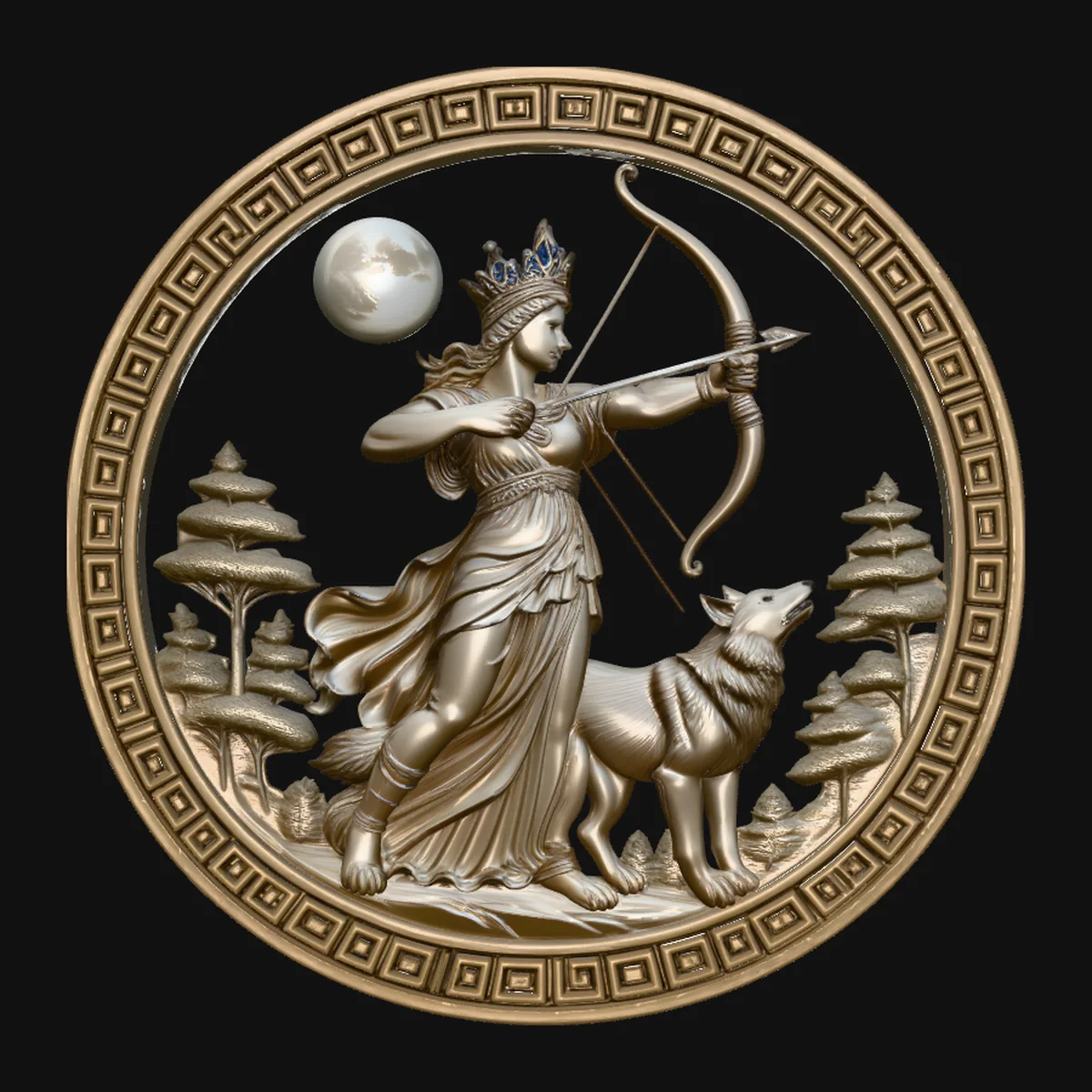 Artemis Moon Relief Medallion Pendant Design 3