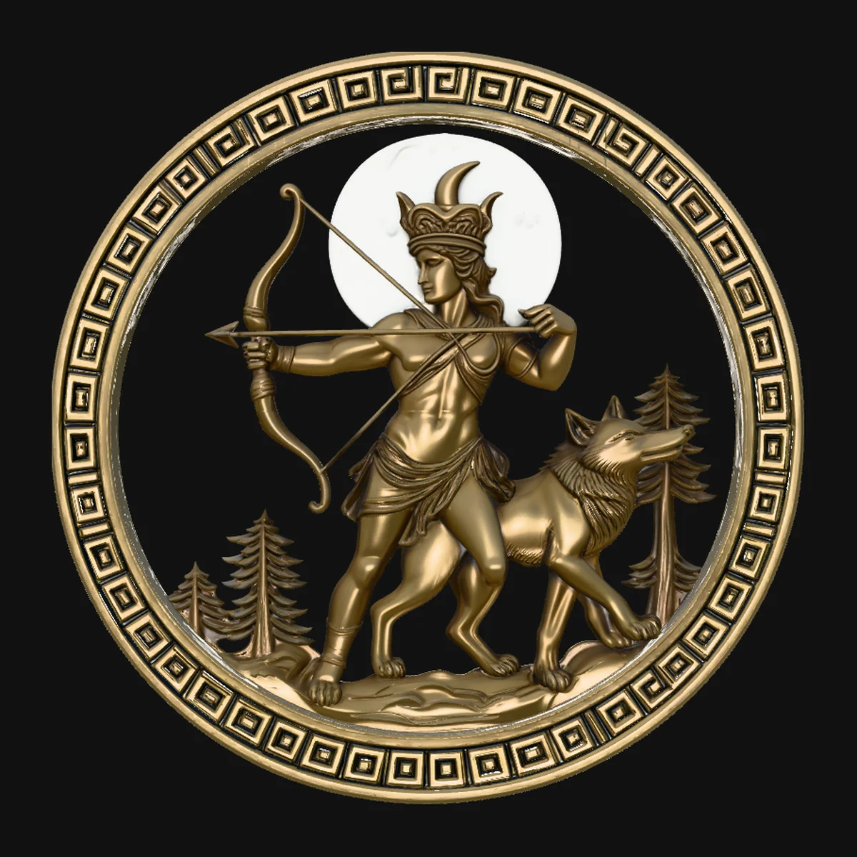Artemis Moon Relief Medallion Pendant Design 4