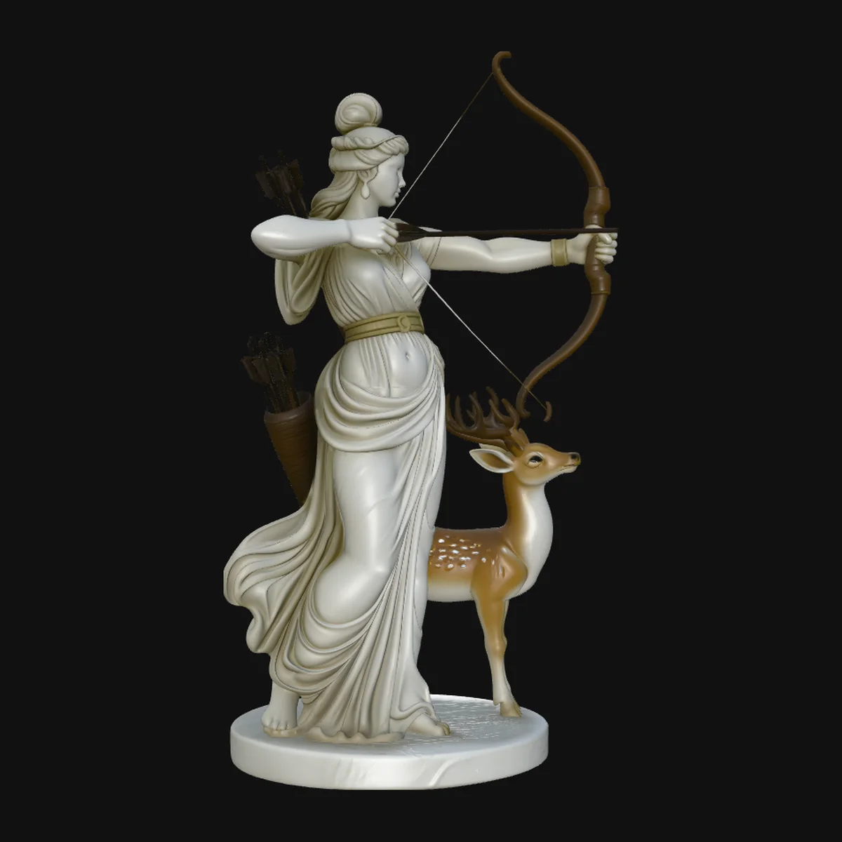 Artemis with Bow and Deer Statue Design 2