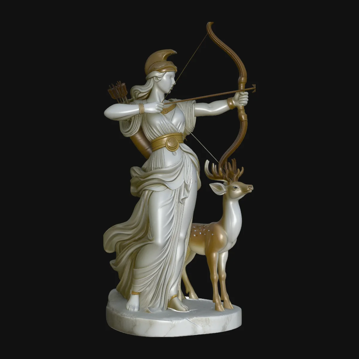 Artemis with Bow and Deer Statue Design 3