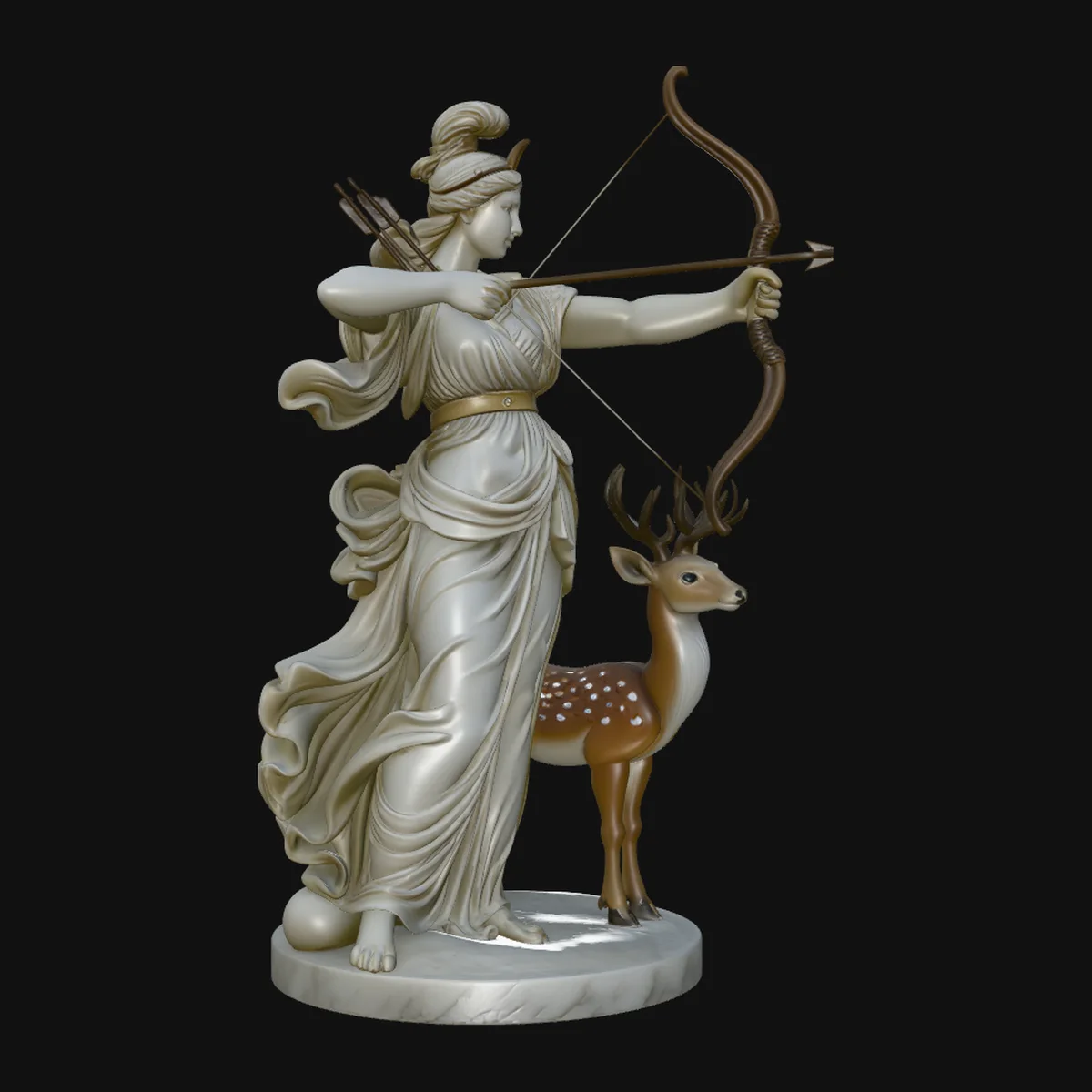 Artemis with Bow and Deer Statue Design 4