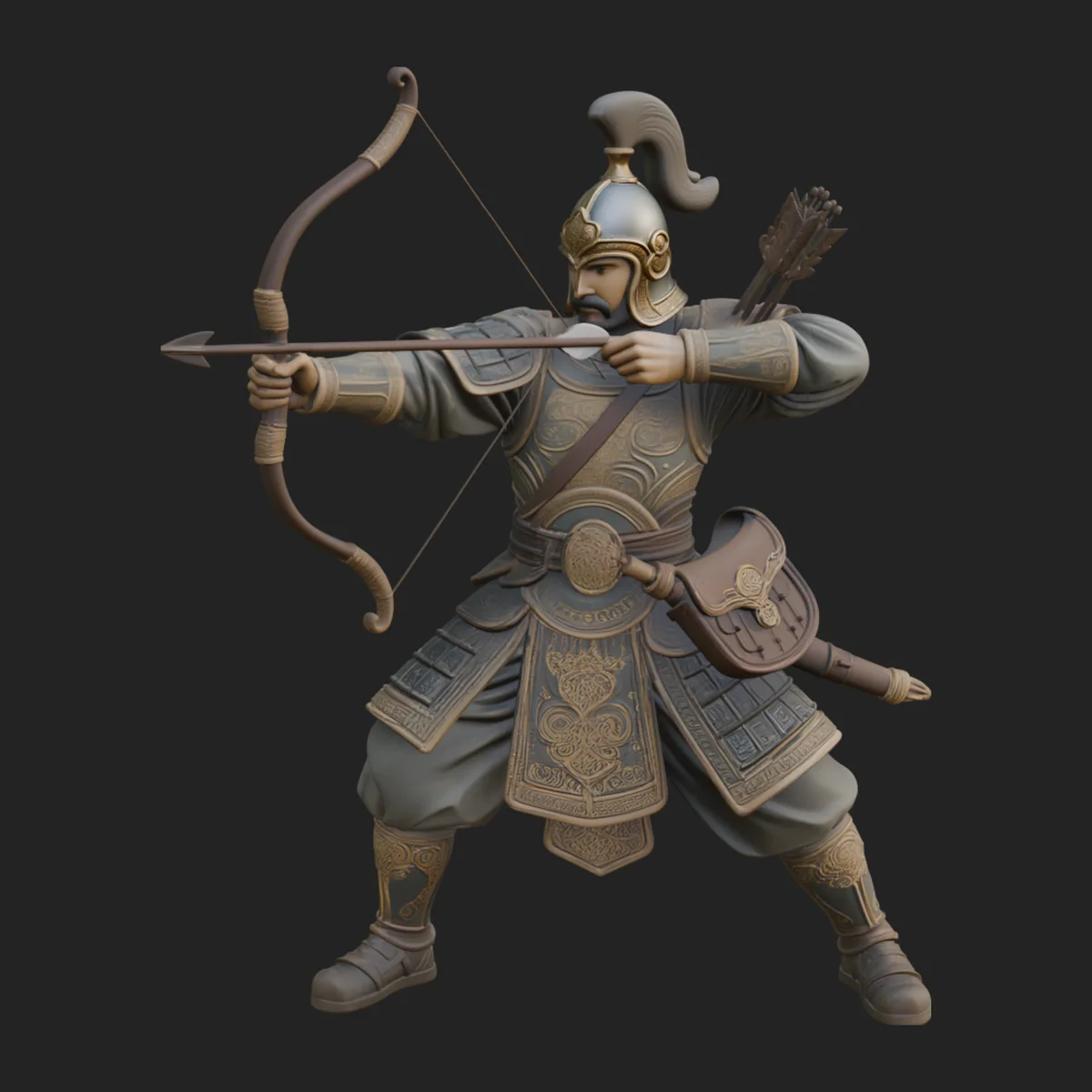 Asian Armored Archer Statue Design 1
