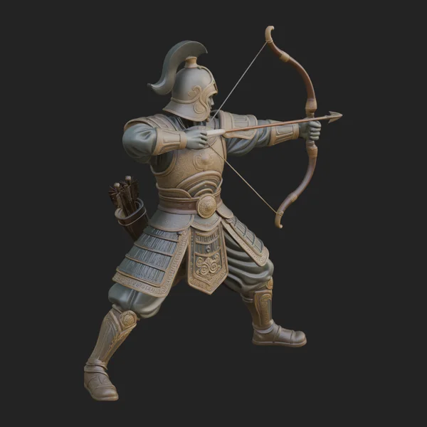 Asian Armored Archer Statue Design 2
