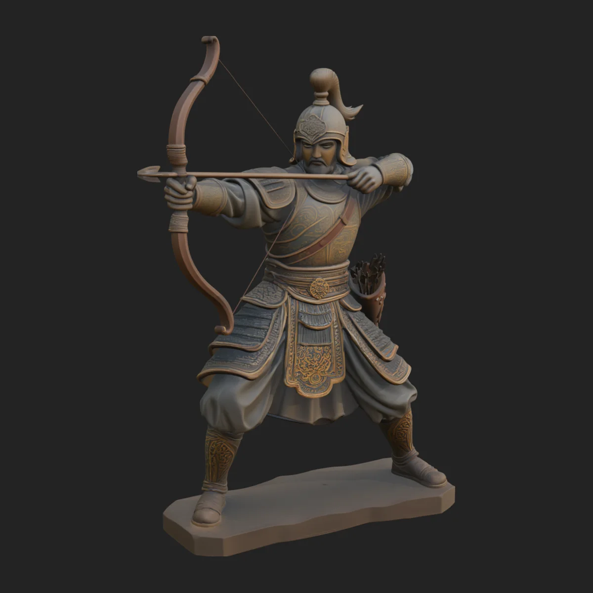 Asian Armored Archer Statue Design 3