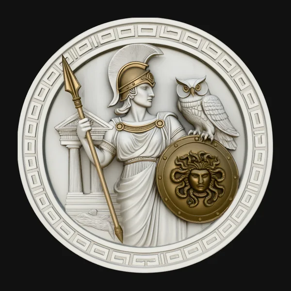 Athena with Owl Relief Medallion Pendant Design 1