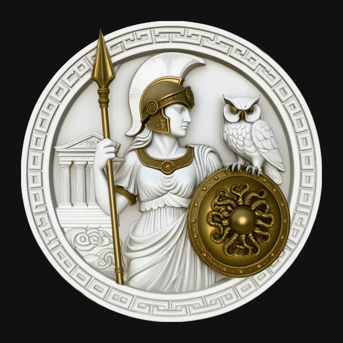 Athena with Owl Relief Medallion Pendant Design 2