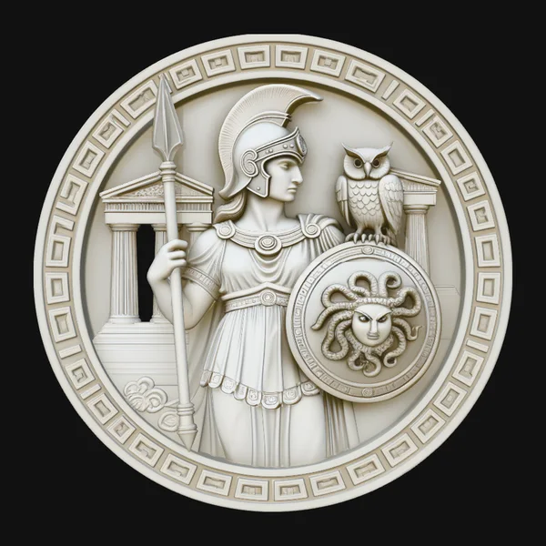 Athena with Owl Relief Medallion Pendant Design 3