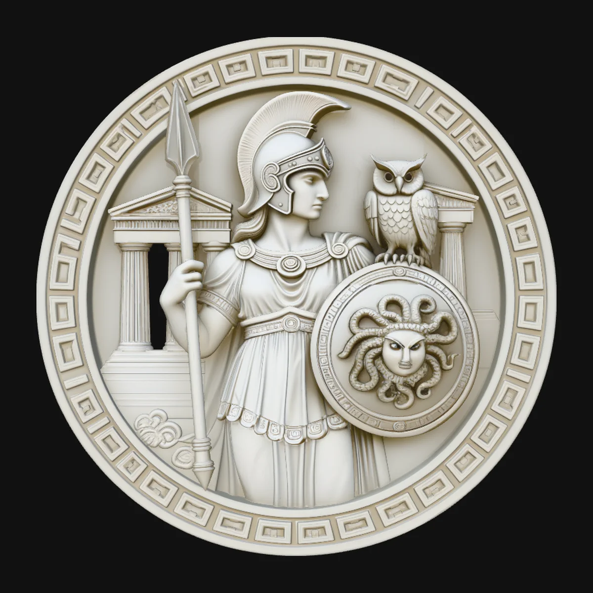 Athena with Owl Relief Medallion Pendant Design 3