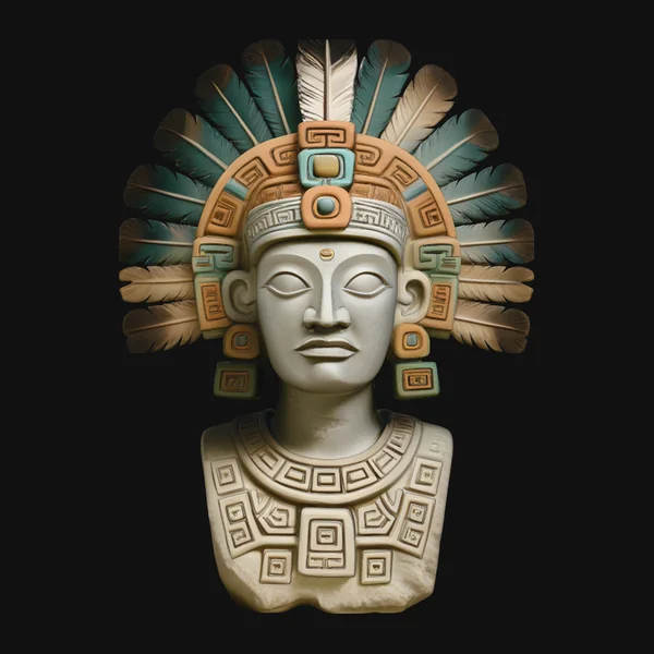 Aztec Feather Headdress Bust Statue Design 1
