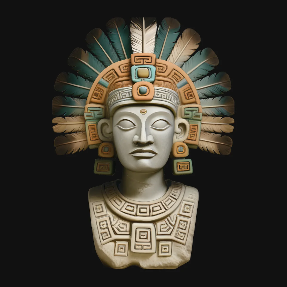 Aztec Feather Headdress Bust Statue Design 1