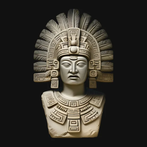Aztec Feather Headdress Bust Statue Design 2