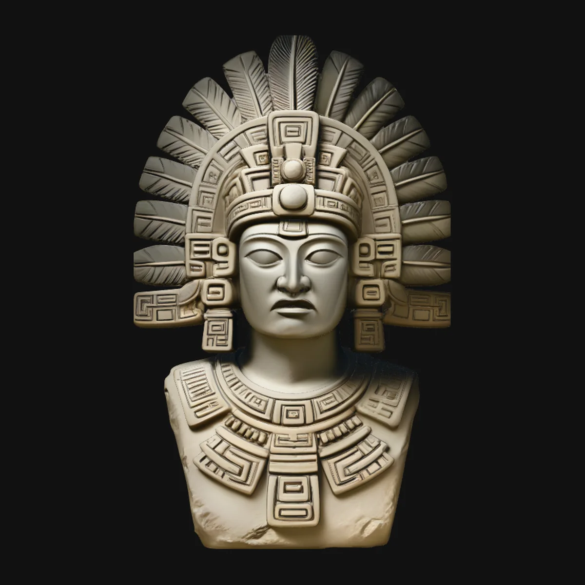 Aztec Feather Headdress Bust Statue Design 2