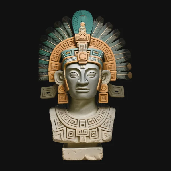 Aztec Feather Headdress Bust Statue Design 3