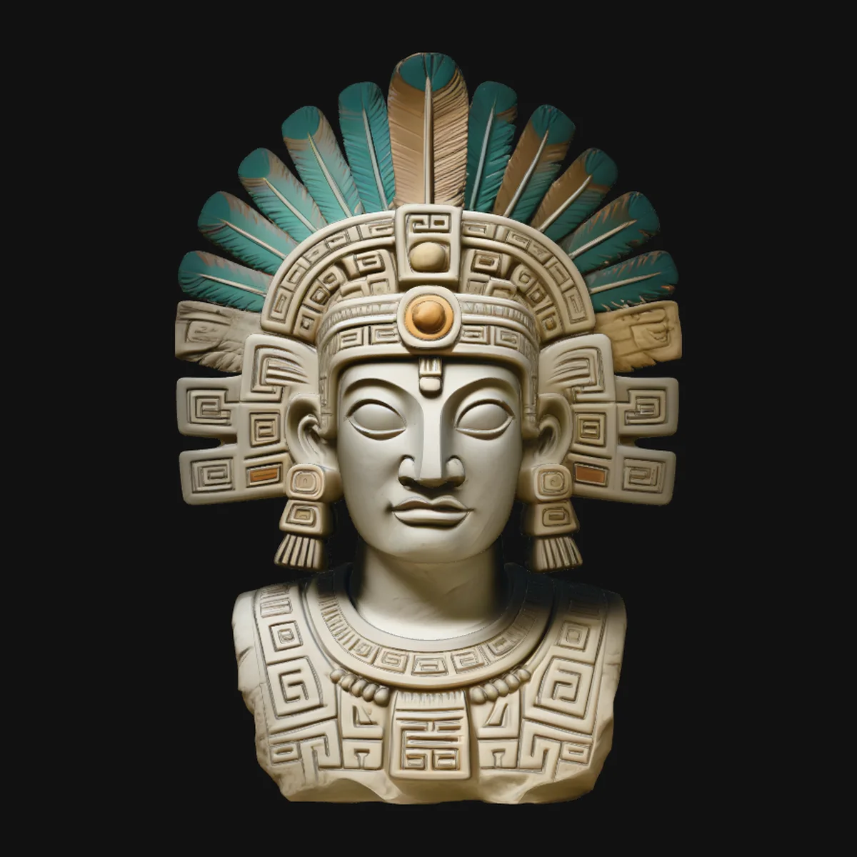 Aztec Feather Headdress Bust Statue Design 4