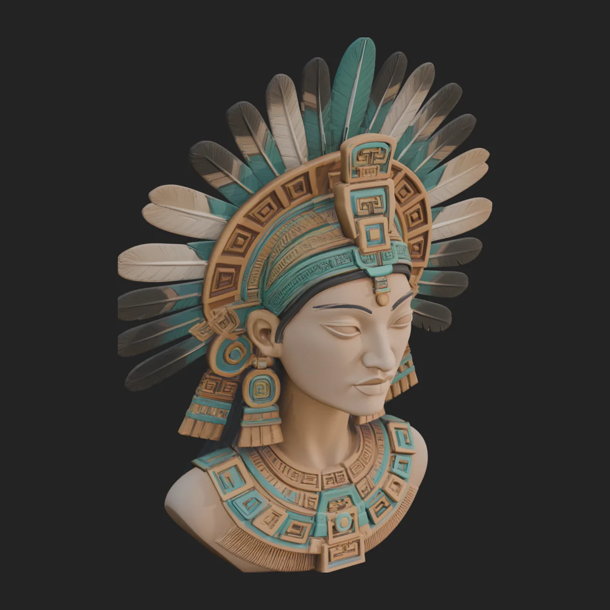 Aztec Warrior Bust Statue Design 2