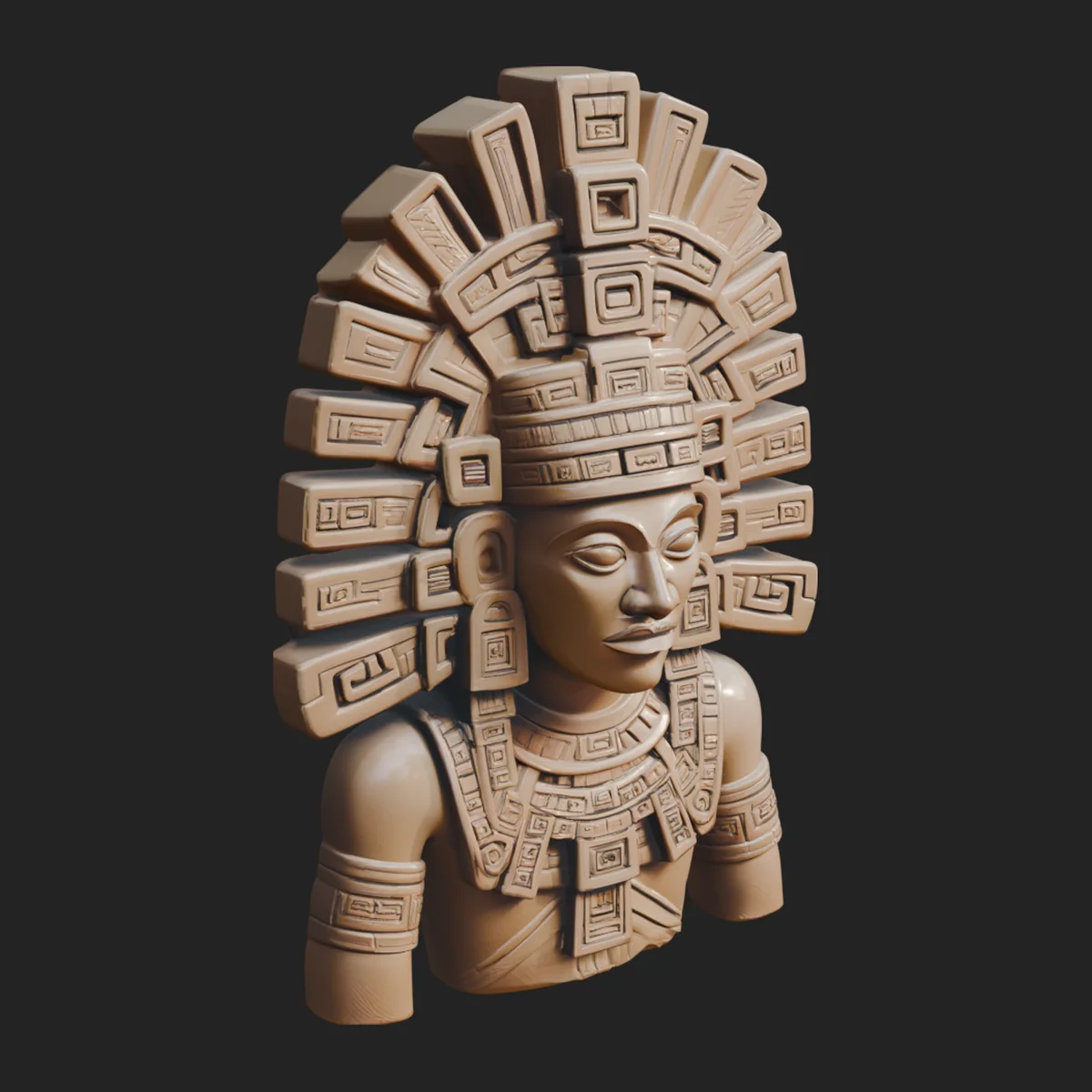 Aztec Warrior Bust Statue Design 3