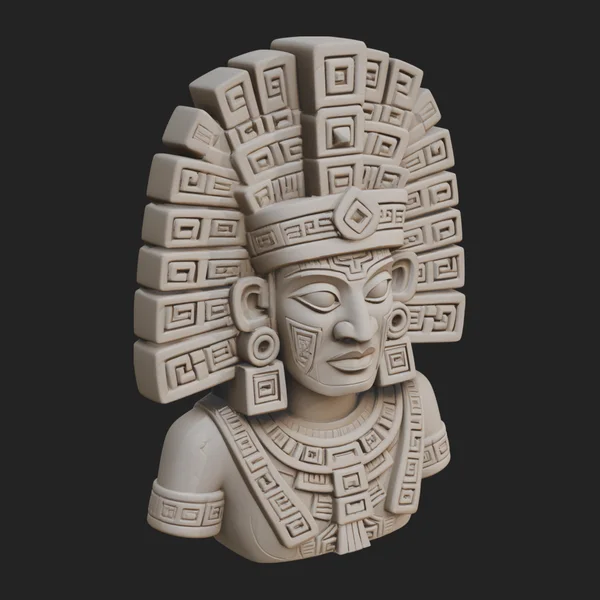 Aztec Warrior Bust Statue Design 4