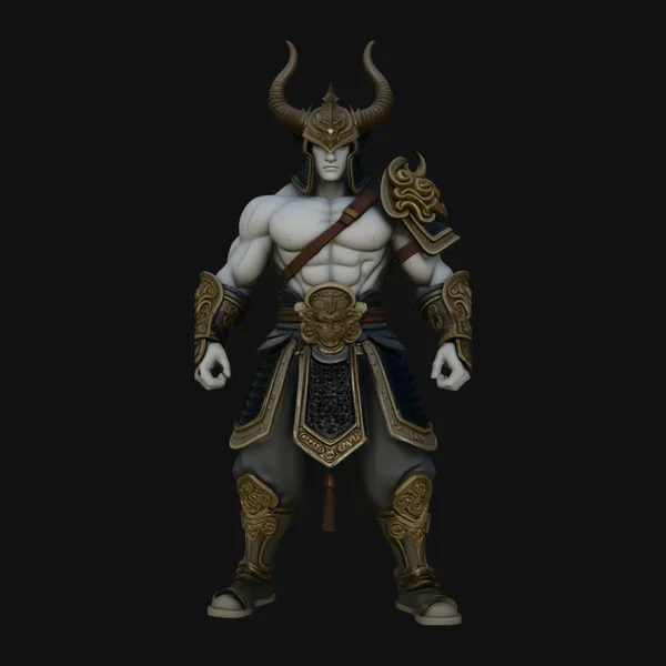 Bare-Chested Horned Warrior Statue Design 1