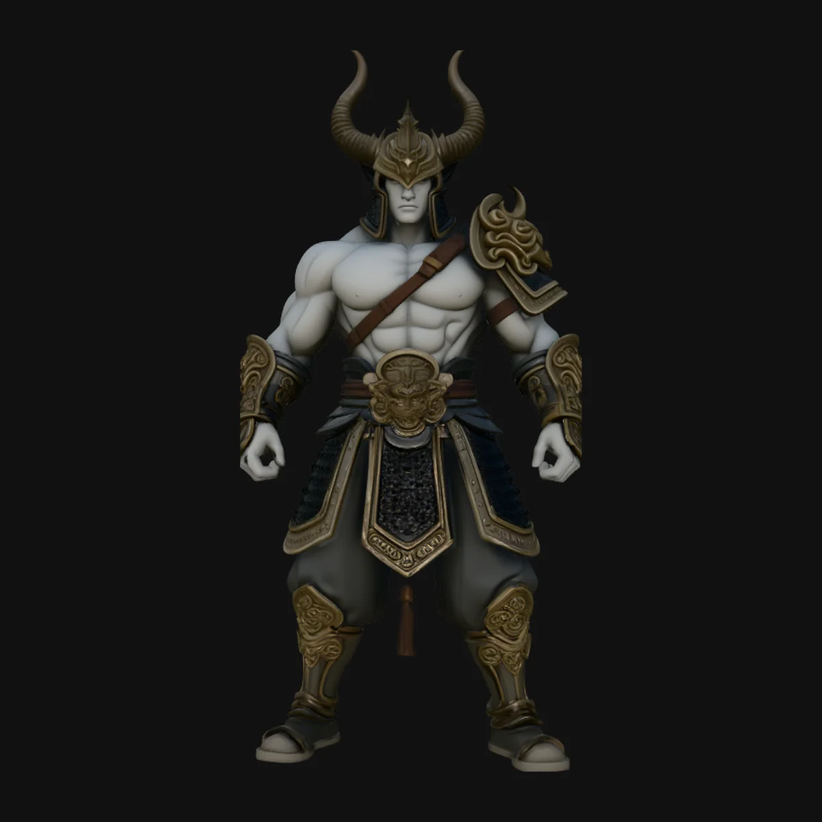 Bare-Chested Horned Warrior Statue Design 1