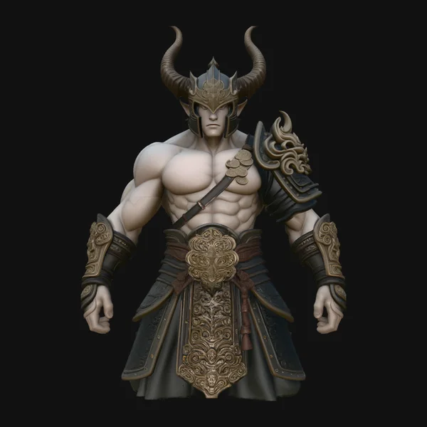 Bare-Chested Horned Warrior Statue Design 2