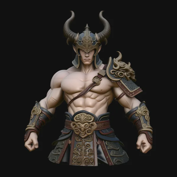 Bare-Chested Horned Warrior Statue Design 3