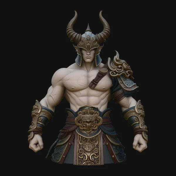 Bare-Chested Horned Warrior Statue Design 4