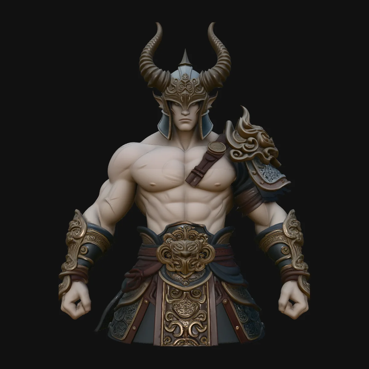 Bare-Chested Horned Warrior Statue Design 4
