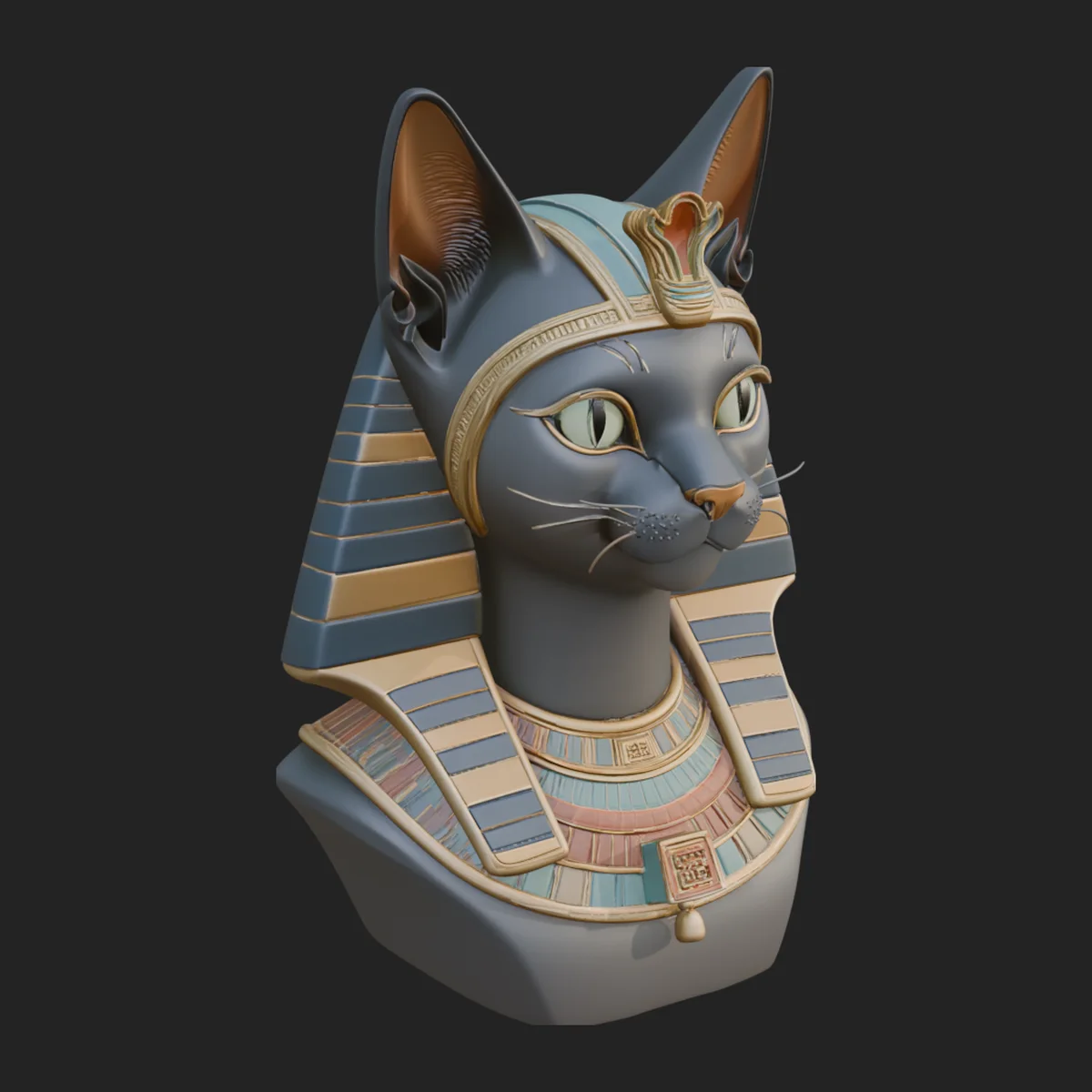 Bastet Cat Goddess Bust Statue Design 1