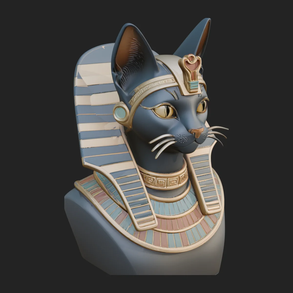 Bastet Cat Goddess Bust Statue Design 3
