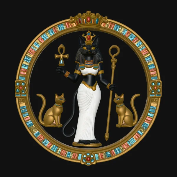 Bastet with Cats Relief Medallion Pendant Design 1