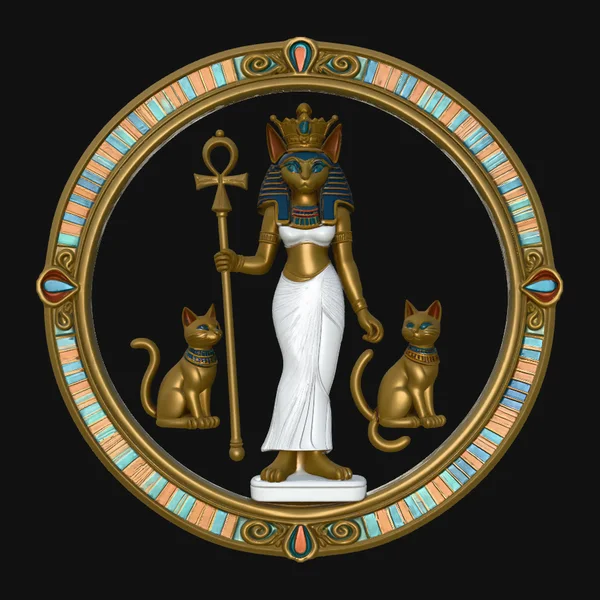 Bastet with Cats Relief Medallion Pendant Design 2
