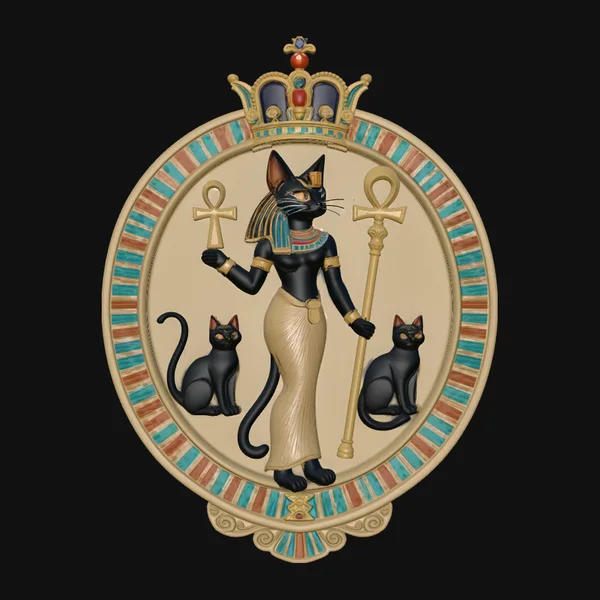 Bastet with Cats Relief Medallion Pendant Design 3