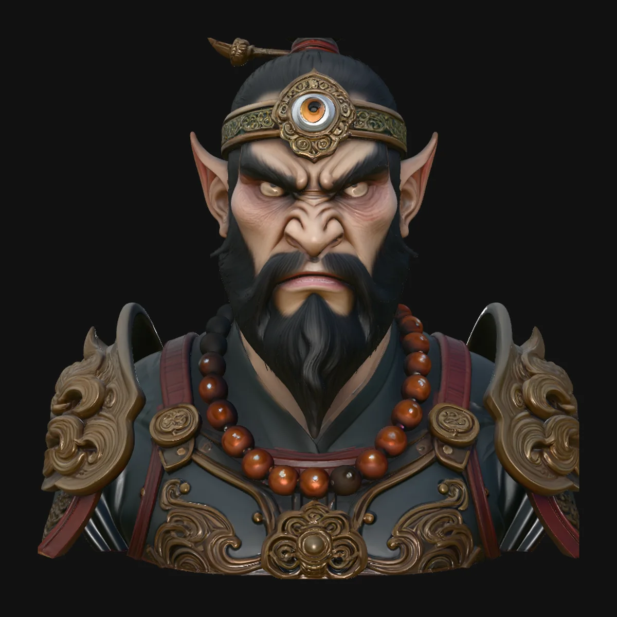 Bearded Immortal Warrior Bust Statue Design 1