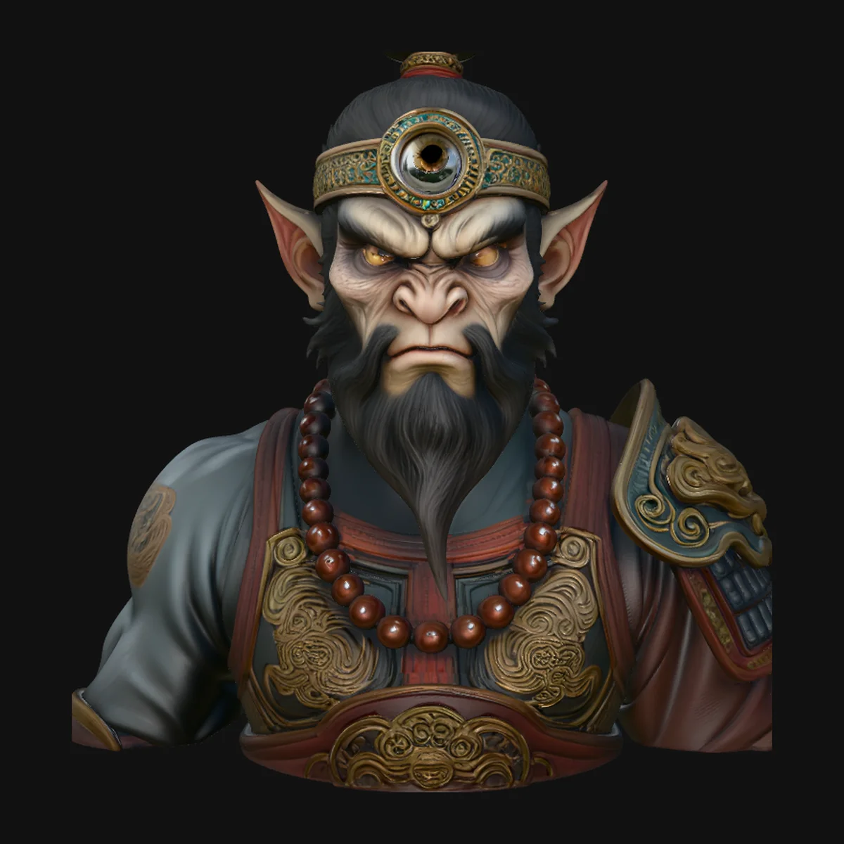 Bearded Immortal Warrior Bust Statue Design 2