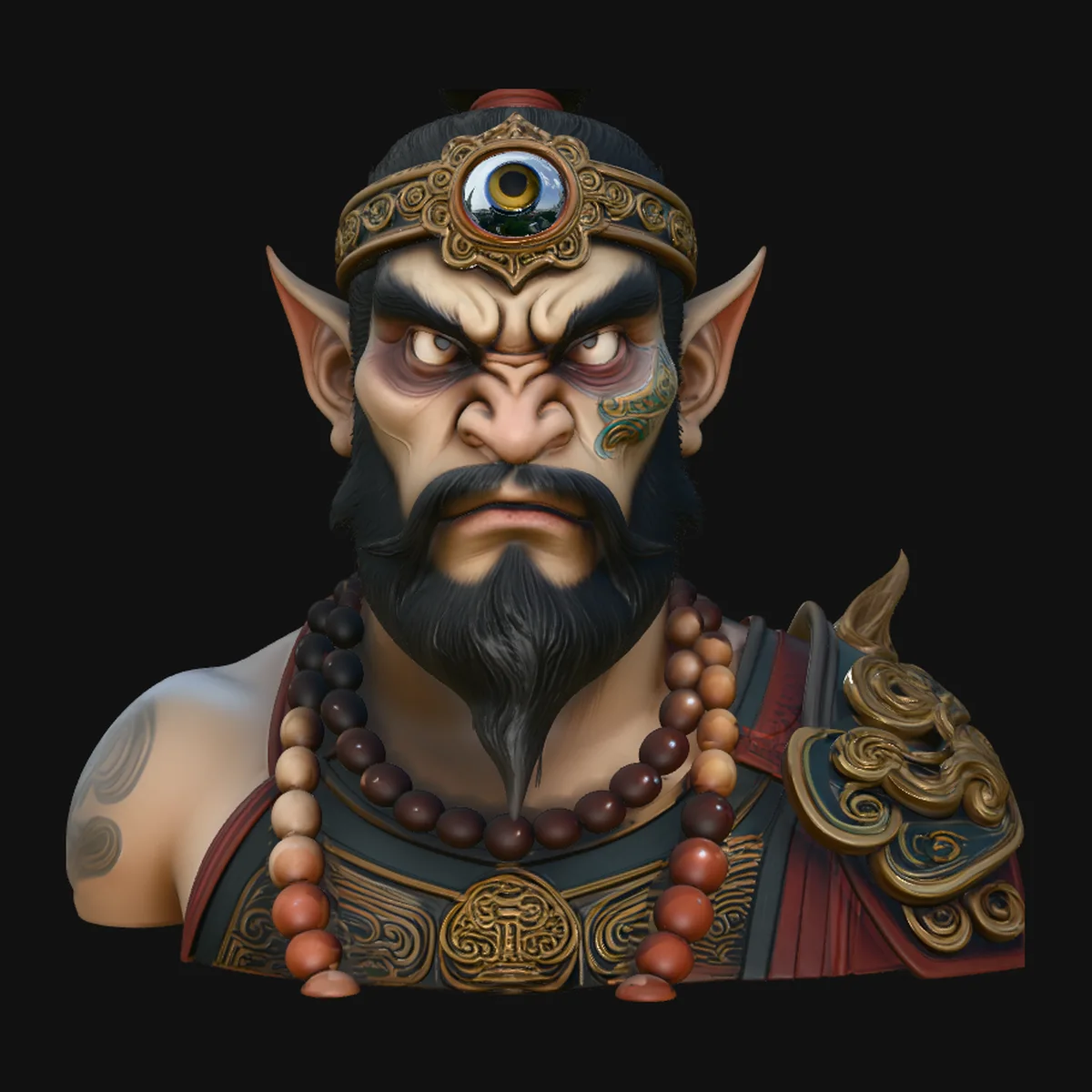 Bearded Immortal Warrior Bust Statue Design 3