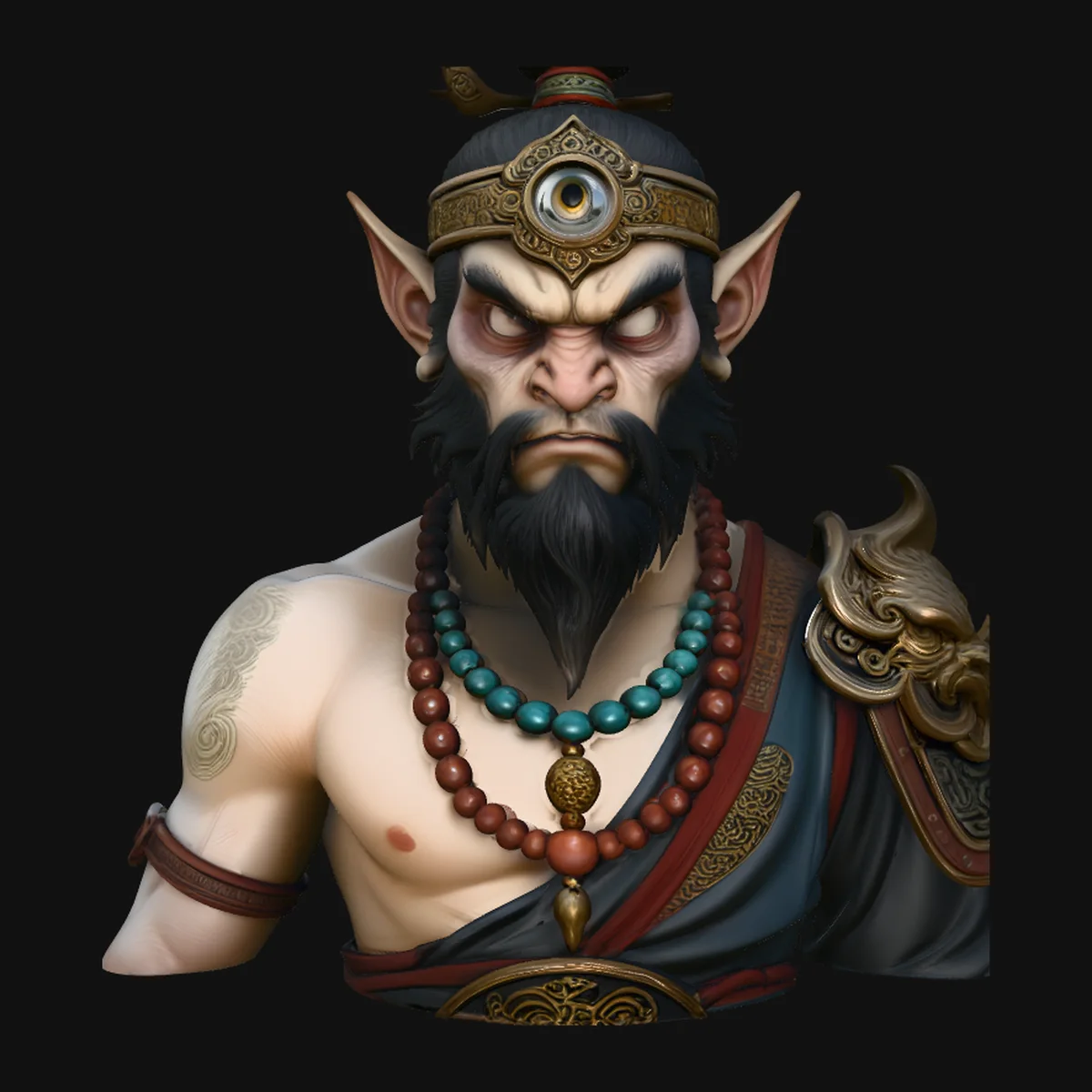 Bearded Immortal Warrior Bust Statue Design 4